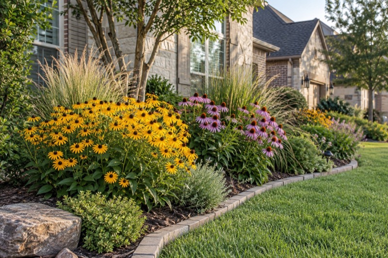 Illustrative color through the garden for a North Texas residential landscape