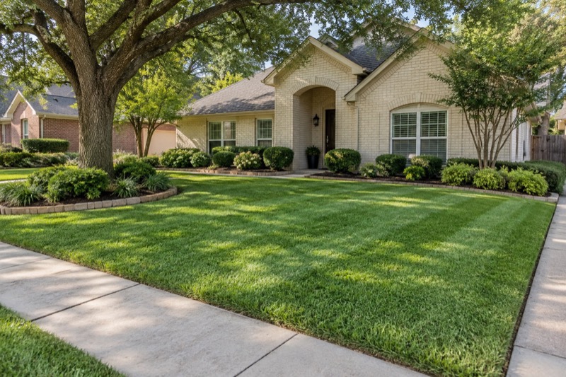 Illustrative a freshly mown lawn for a North Texas residential landscape