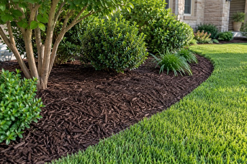 Illustrative a fresh mulch finish for a North Texas residential landscape