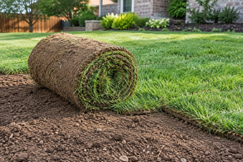 Illustrative new sod, carefully placed for a North Texas residential landscape